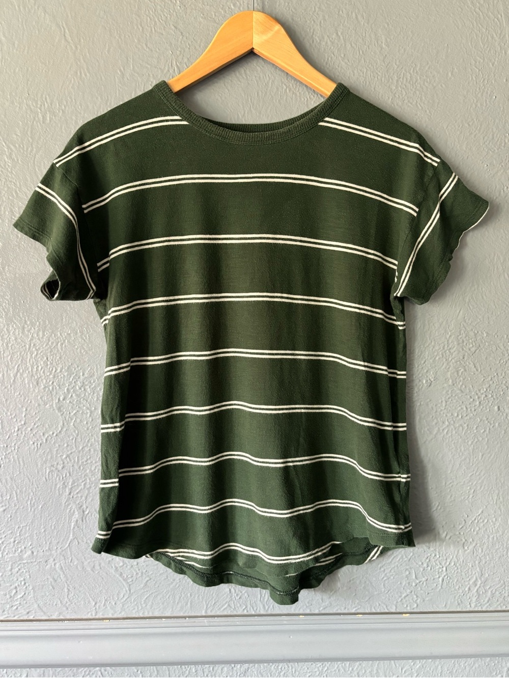 Madewell Olive Green Striped Cotton Tee Small Short Sleeve
